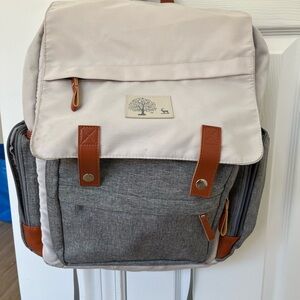 Gray and Cream Backpack with Brown Accents